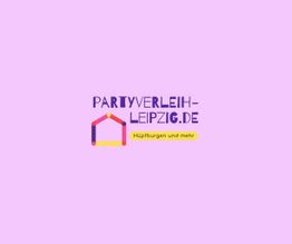 Logo von Partyverleih Leipzig: Schriftzug und Hüpfburg-Grafik auf rosa Hintergrund.