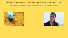 Business loan ad with piggy bank and a woman on a yellow background.