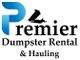 Logo for Premier Dumpster Rental & Hauling, featuring a blue "P" and a truck silhouette.