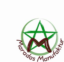Logo mit grünem Stern und rotem "M", umgeben von "Maradas Manufaktur".