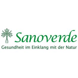 Sanoverde-Logo mit Slogan: "Gesundheit im Einklang mit der Natur", in grüner Schrift.