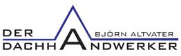 Logo mit dem Schriftzug "Der Dachhandwerker" und Namen "Björn Altvater", blau-schwarze Farben.