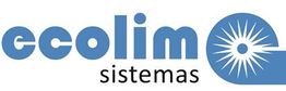 Logo de Ecolim Sistemas con texto azul y un diseño radial en un círculo a la derecha.