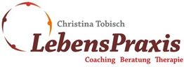 Logo von "LebensPraxis" mit Kreis-Emblem. Text: "Coaching, Beratung, Therapie".