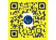 Code QR jaune et bleu avec un logo circulaire "AP" au centre.
