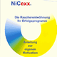 Buchcover "NiCexx - Anleitung zur Raucherentwöhnung". Halbrundes Design in Gelb-Blau-Tönen.
