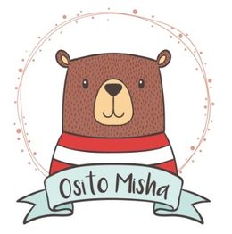 Dibujo de osito con camiseta roja y blanca; texto: "Osito Misha".