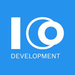 Blue background with white text: "IOO DEVELOPMENT" and abstract circle design.