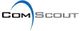 Logo mit blauem Bogen und dem Schriftzug "ComScout" in Schwarz und Grau.
