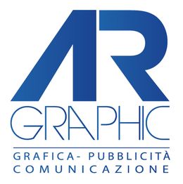 Logo blu AR Graphic con testo: "Grafica - Pubblicità - Comunicazione".
