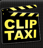 Filmklappe mit gelbem Text "CLIP TAXI" auf schwarzem Hintergrund.