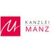 Logo mit rotem Quadrat und weißem "M", daneben Text "KANZLEI MANZ".