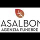 Logo della "Casalboni Agenzia Funebre" con foglia stilizzata su sfondo bianco.