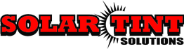 Logo of "Solar Tint Solutions" with a stylized sun between "Solar" and "Tint".
