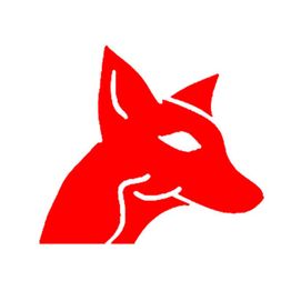 Rotes, stilisiertes Fuchslogo auf weißem Hintergrund.