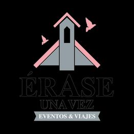 Logo de Érase Una Vez: silueta de torre con pájaros y texto "Eventos & Viajes" en fondo negro.