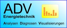 ADV Energietechnik-Logo mit Symbol für Balkendiagramm. Text: Analysen, Diagnosen, Visualisierungen.