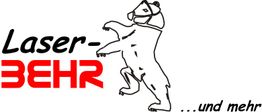 Logo mit Bärenzeichnung, Text: "Laser-BEHR ...und mehr" in Schwarz und Rot.