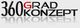 Text: "360 GRAD KONZEPT" mit Spiegelung auf grauem Hintergrund.
