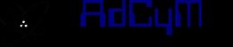 Texto "AdCyM" en azul con un símbolo de átomo blanco a la izquierda sobre fondo negro.