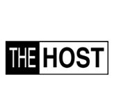 Texto en blanco y negro "THE HOST" en un diseño rectangular dividido en dos secciones.