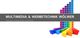 Logo mit Text: "MULTIMEDIA & WERBETECHNIK WÖLWER", bunte Pfeile und Quadrate rechts.