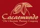 Logo von Cacaomundo mit Kakaobohne und Schriftzug auf rotem Hintergrund.