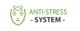 Zeichnung eines Gesichtes mit verwirbeltem Kopf daneben der Text "ANTI-STRESS SYSTEM".