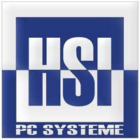 Logo mit weißem "HSI" auf blauem Hintergrund, darunter "PC Systeme" in weißen Buchstaben.