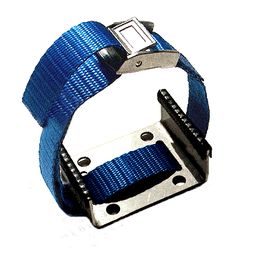 Blaues Kabelbinder-Set mit Metallschnalle und Halterung.
