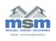 Logo mit Schriftzug "msm" und Slogan "Metallbau - Stahlbau - Maschinenbau" in Blau und Grau.