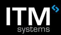 Logo mit weißem Text "ITM systems" und blauem Symbol auf schwarzem Hintergrund.