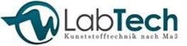 LabTech-Logo mit dem Slogan „Kunststofftechnik nach Maß“ in Blau und Schwarz.