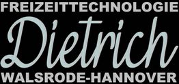 Schriftzug: "Freizeittechnologie Dietrich Walsrode-Hannover" auf schwarzem Hintergrund.