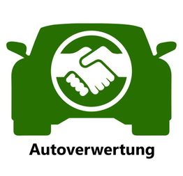 Grünes Autosymbol mit zwei Händedrucken in der Mitte und dem Text "Autoverwertung" darunter.