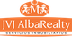Logotipo de JVJ AlbaRealty en fondo naranja con dos leones y una "M" en la parte superior.