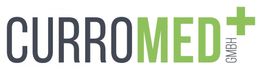 Logo mit Text "CURROMED GmbH" in Schwarz und Grün mit einem Kreuz.