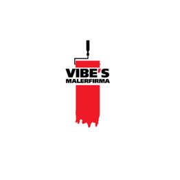 Malerrulle maler rød stribe. Tekst: "Vibe's Malerfirma".