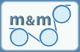 m&m-Logo mit blauen Kreislinien; zwei Buchstaben sind durch Kreise verbunden.
