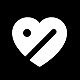 Symbol eines Herzen mit einem Punkt und Strich, schwarz-weiß gehalten.