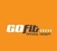"Orange GoFit Physical Therapy logo with white and black text and arrow design."