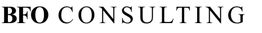 Logo mit Text "BFO CONSULTING" in schwarzer Schrift auf weißem Hintergrund.