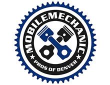 Logo of "Mobile Mechanic Pros of Denver" with engine pistons in a gear-like circle.