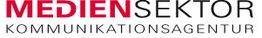 Logo mit der Aufschrift "MEDIENSEKTOR KOMMUNIKATIONSAGENTUR" in Schwarz und Rot.