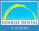 Logo of Sunrise Dental of Auburn with a yellow arc on a blue background.