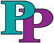 Buchstaben "PP", der erste in Türkis, der zweite in Lila, nebeneinander auf weißem Hintergrund.