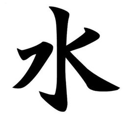 Schwarzes chinesisches Schriftzeichen für "Wasser" vor weißem Hintergrund.