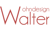 "Roter Schriftzug 'ohndesign Walter' auf weißem Hintergrund."