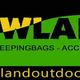 Logo van Lowland met tekst: "Tents - Sleepingbags - Accessories" en website "lowlandoutdoor.nl".