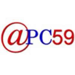 Logo avec texte "@PC59" en rouge et bleu, le "@" entouré d'un cercle.